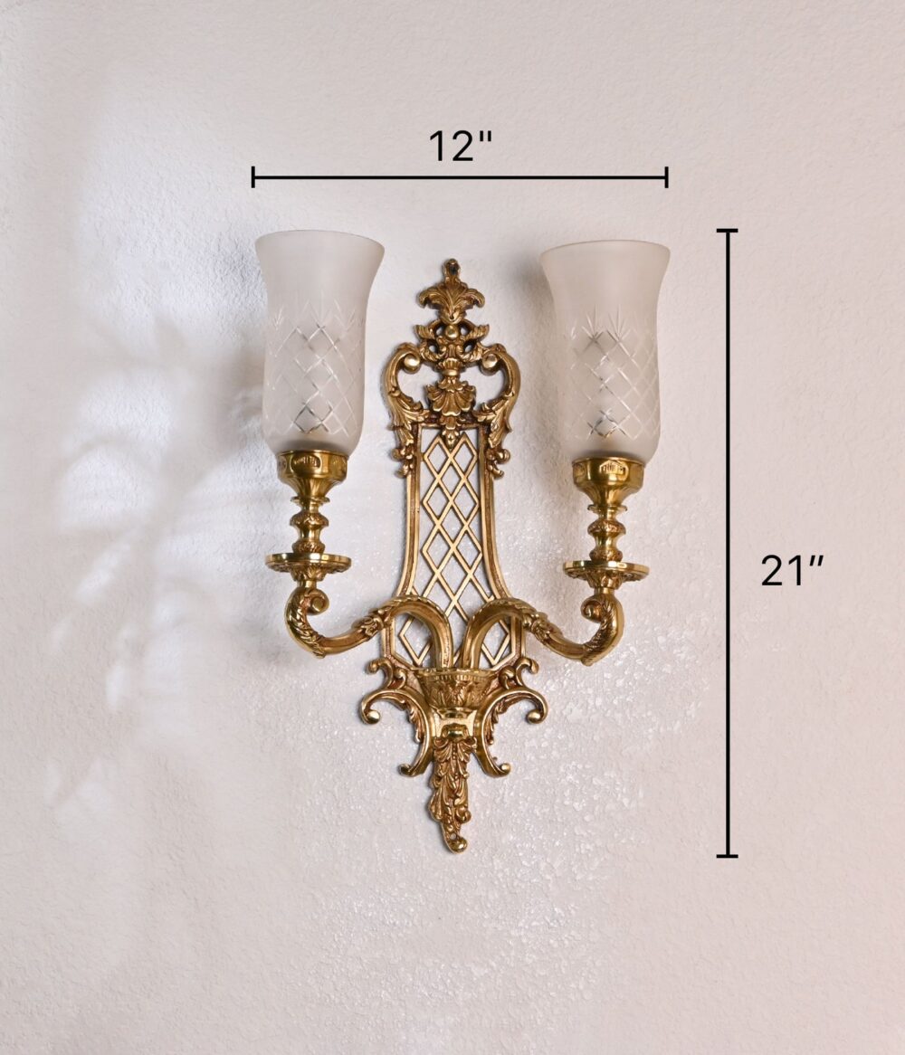Vintage Brass Wall Sconce with Frosted Glass Shades – Classic Double Light Fixture - Image 3