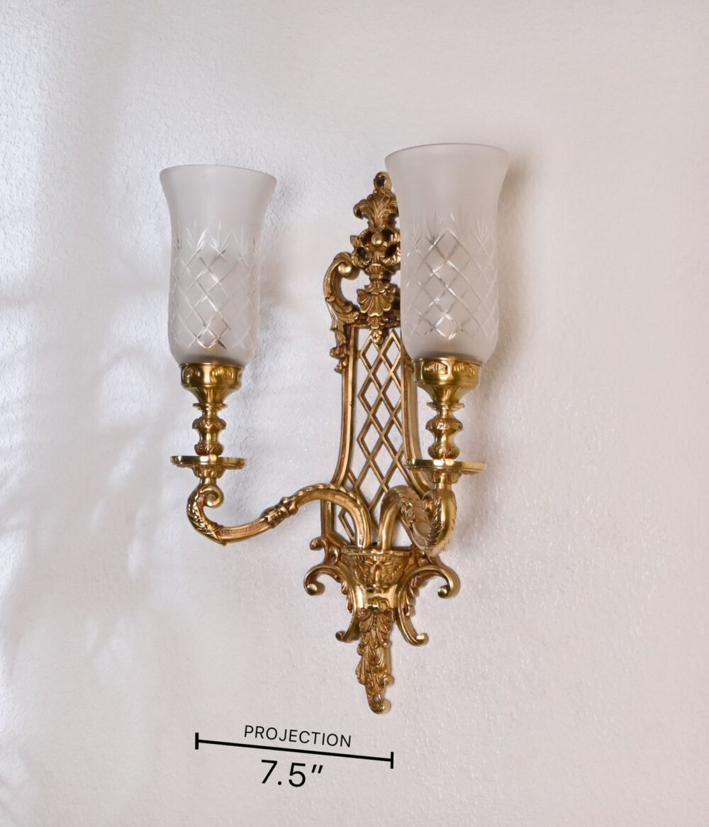 Vintage Brass Wall Sconce with Frosted Glass Shades – Classic Double Light Fixture - Image 4