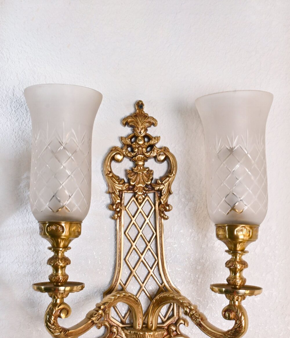 Vintage Brass Wall Sconce with Frosted Glass Shades – Classic Double Light Fixture - Image 5