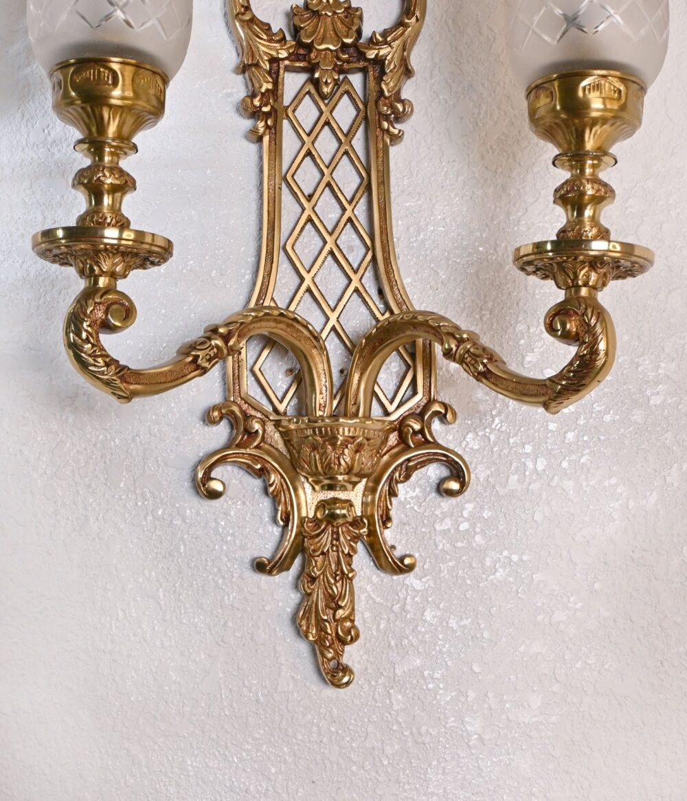 Vintage Brass Wall Sconce with Frosted Glass Shades – Classic Double Light Fixture - Image 6