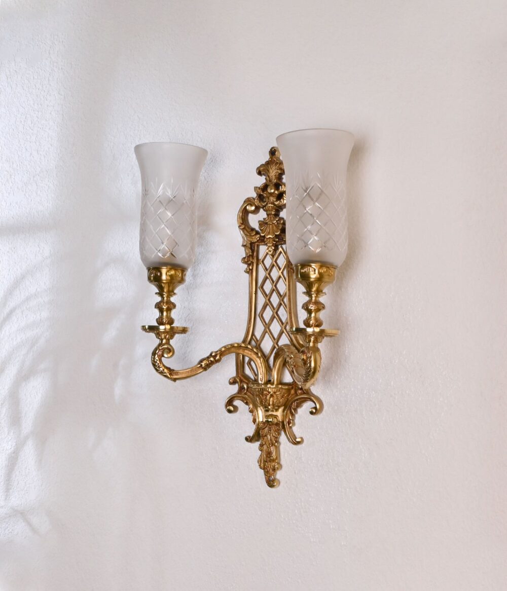 Vintage Brass Wall Sconce with Frosted Glass Shades – Classic Double Light Fixture - Image 7