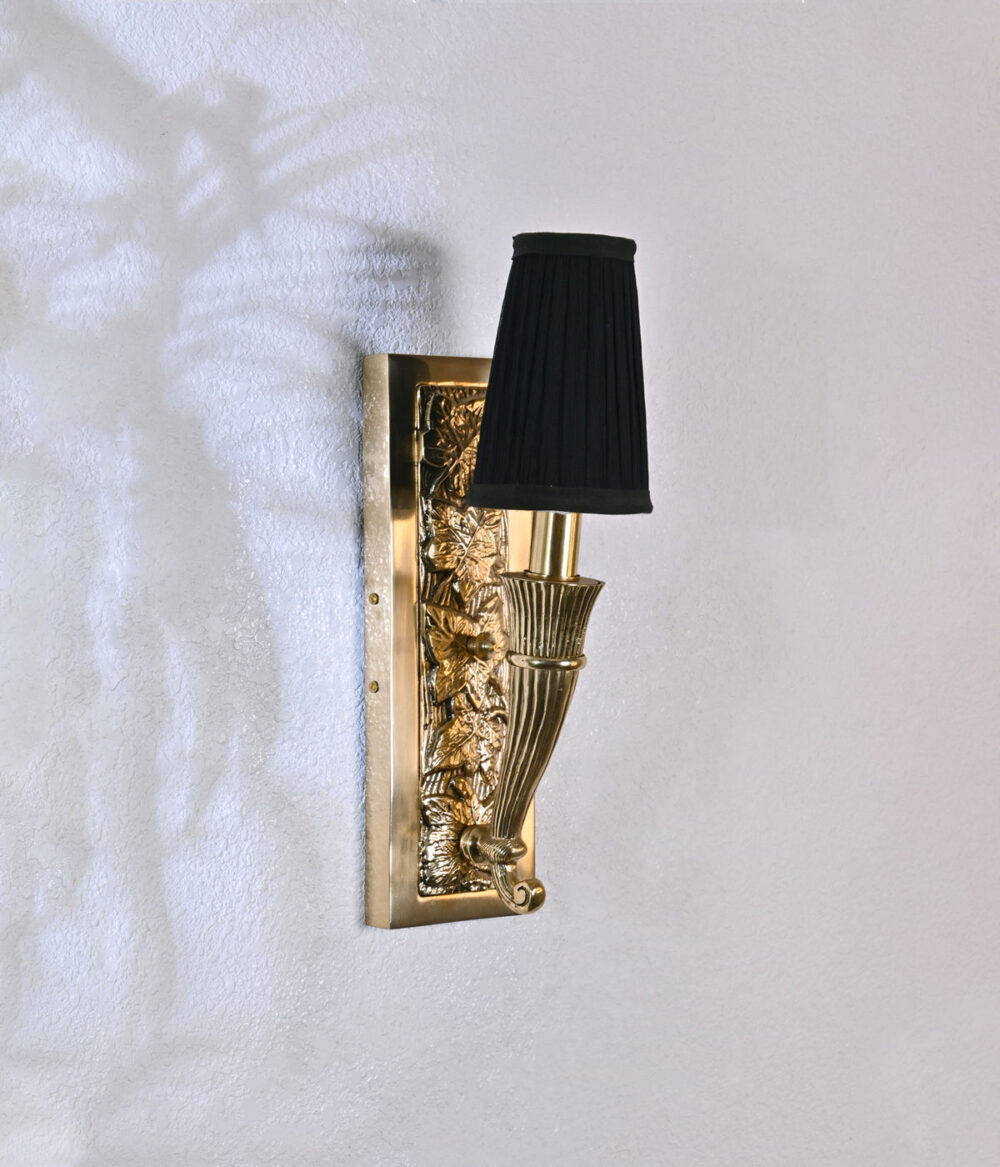 Vintage Brass Wall Light with Black Shade