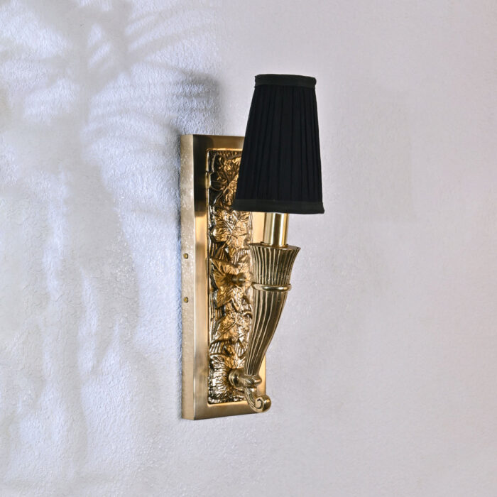 Vintage Brass Wall Light with Black Shade