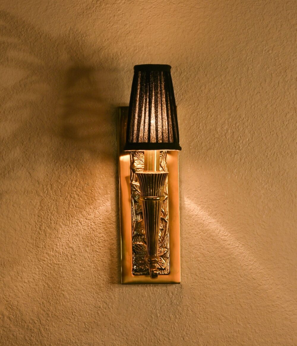 Vintage Brass Wall Light with Black Shade - Image 2