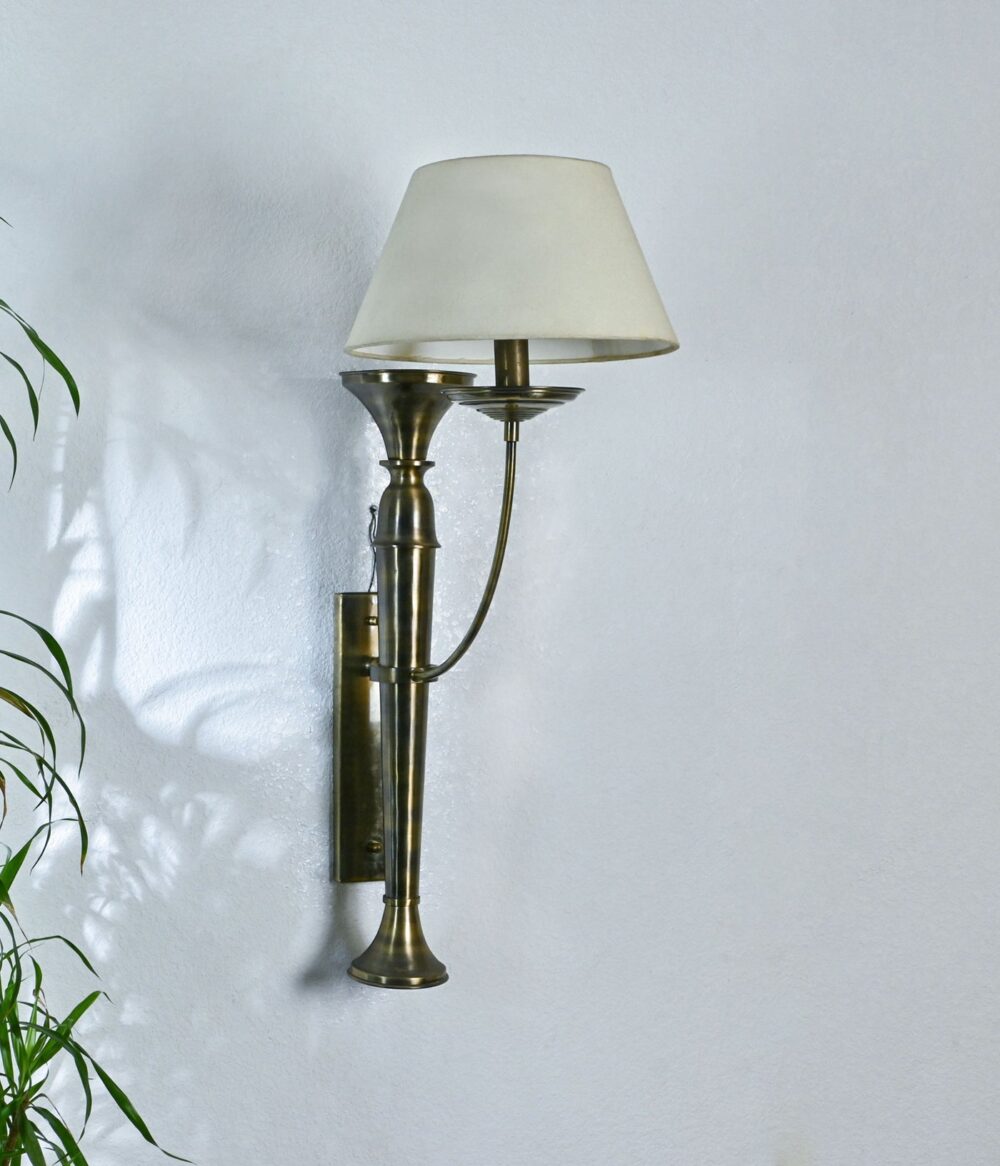 Vintage Brass Wall Sconce Lamp with Fabric Shade – Antique Look Wall Mounted Light