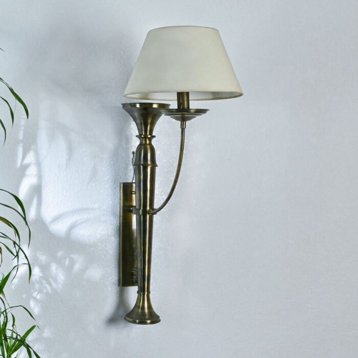 Vintage Brass Wall Sconce Lamp with Fabric Shade – Antique Look Wall Mounted Light