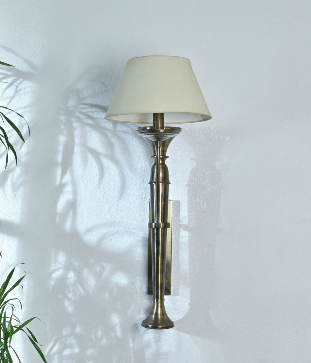 Vintage Brass Wall Sconce Lamp with Fabric Shade – Antique Look Wall Mounted Light - Image 3