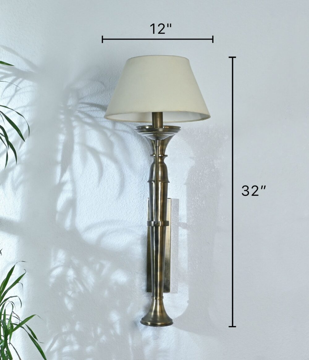 Vintage Brass Wall Sconce Lamp with Fabric Shade – Antique Look Wall Mounted Light - Image 4