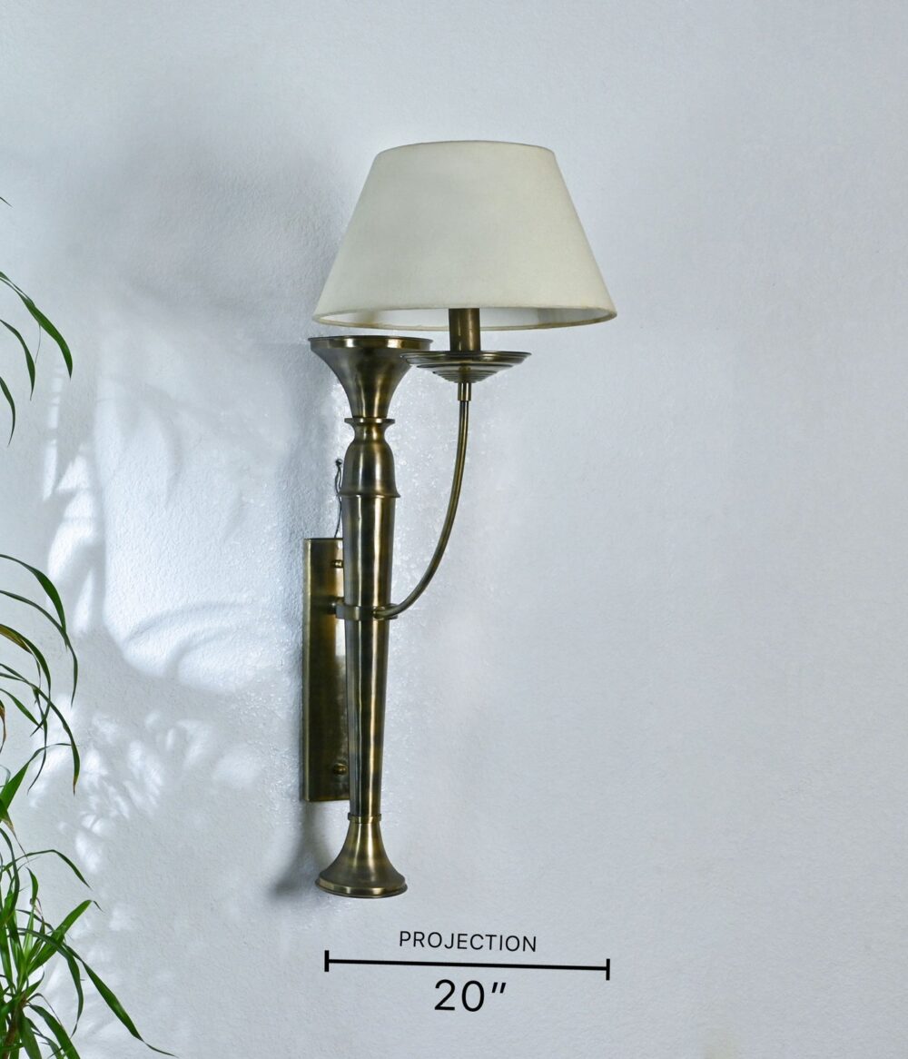 Vintage Brass Wall Sconce Lamp with Fabric Shade – Antique Look Wall Mounted Light - Image 5