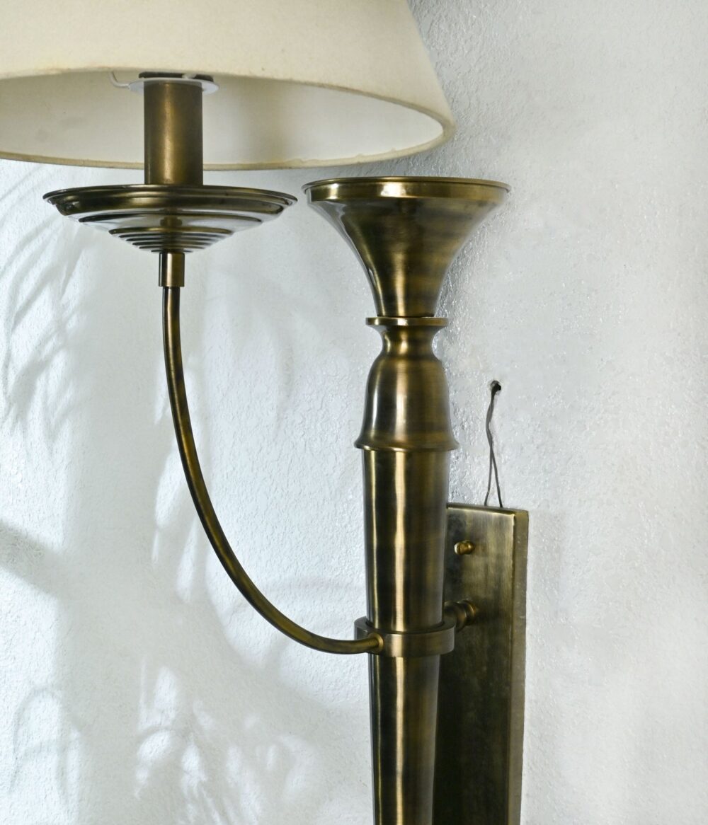 Vintage Brass Wall Sconce Lamp with Fabric Shade – Antique Look Wall Mounted Light - Image 7