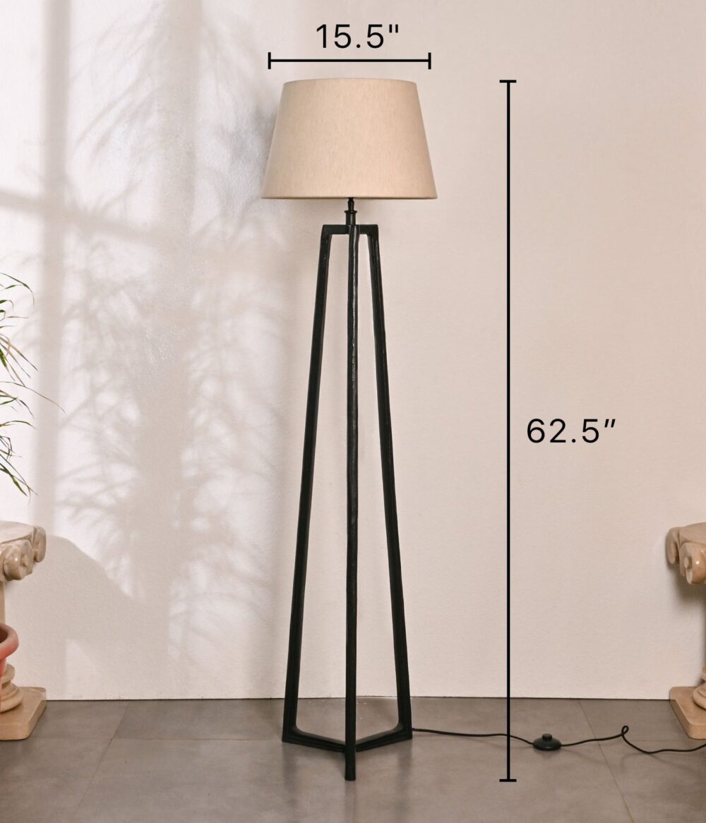 Modern Floor Lamp with Beige Fabric Shade & Black Metal Tripod Base - Image 3