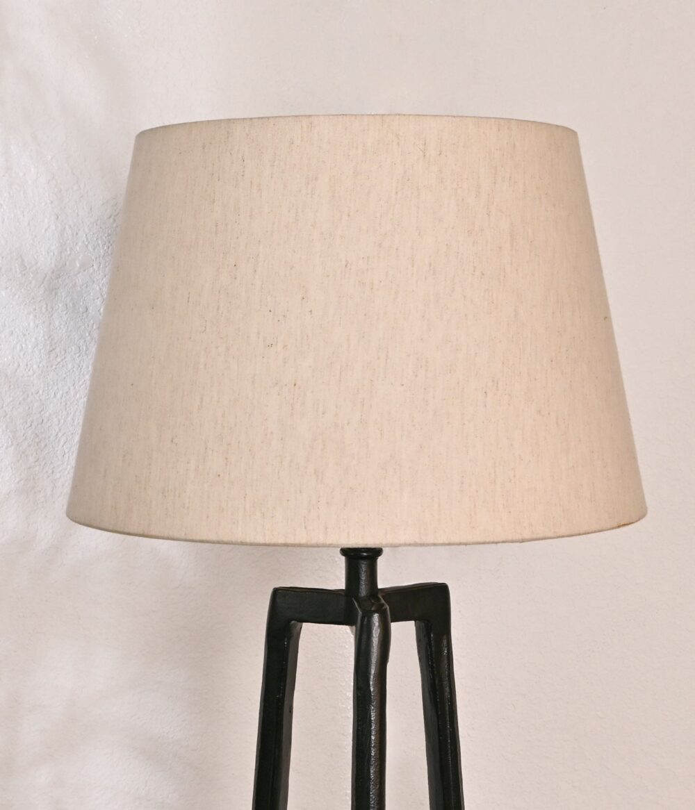Modern Floor Lamp with Beige Fabric Shade & Black Metal Tripod Base - Image 4