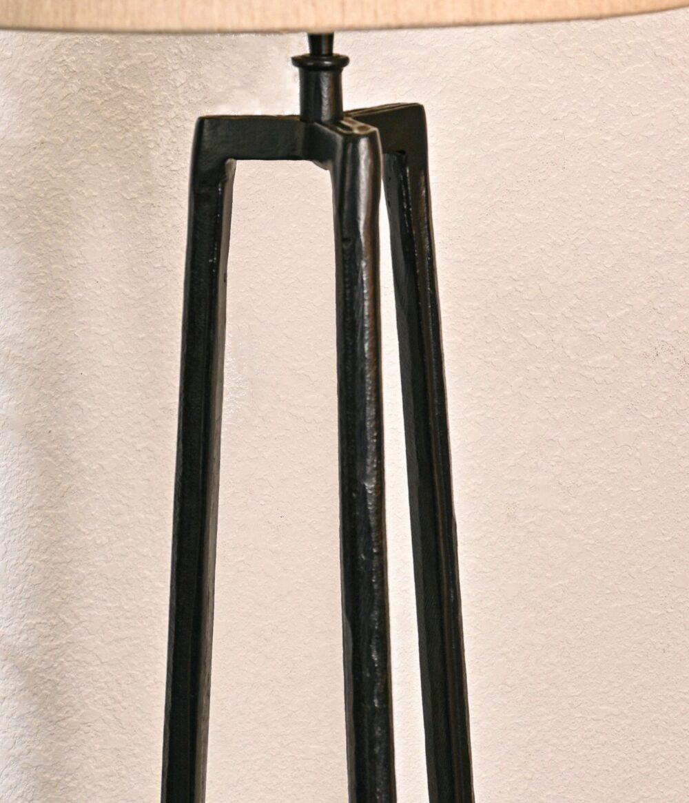Modern Floor Lamp with Beige Fabric Shade & Black Metal Tripod Base - Image 5