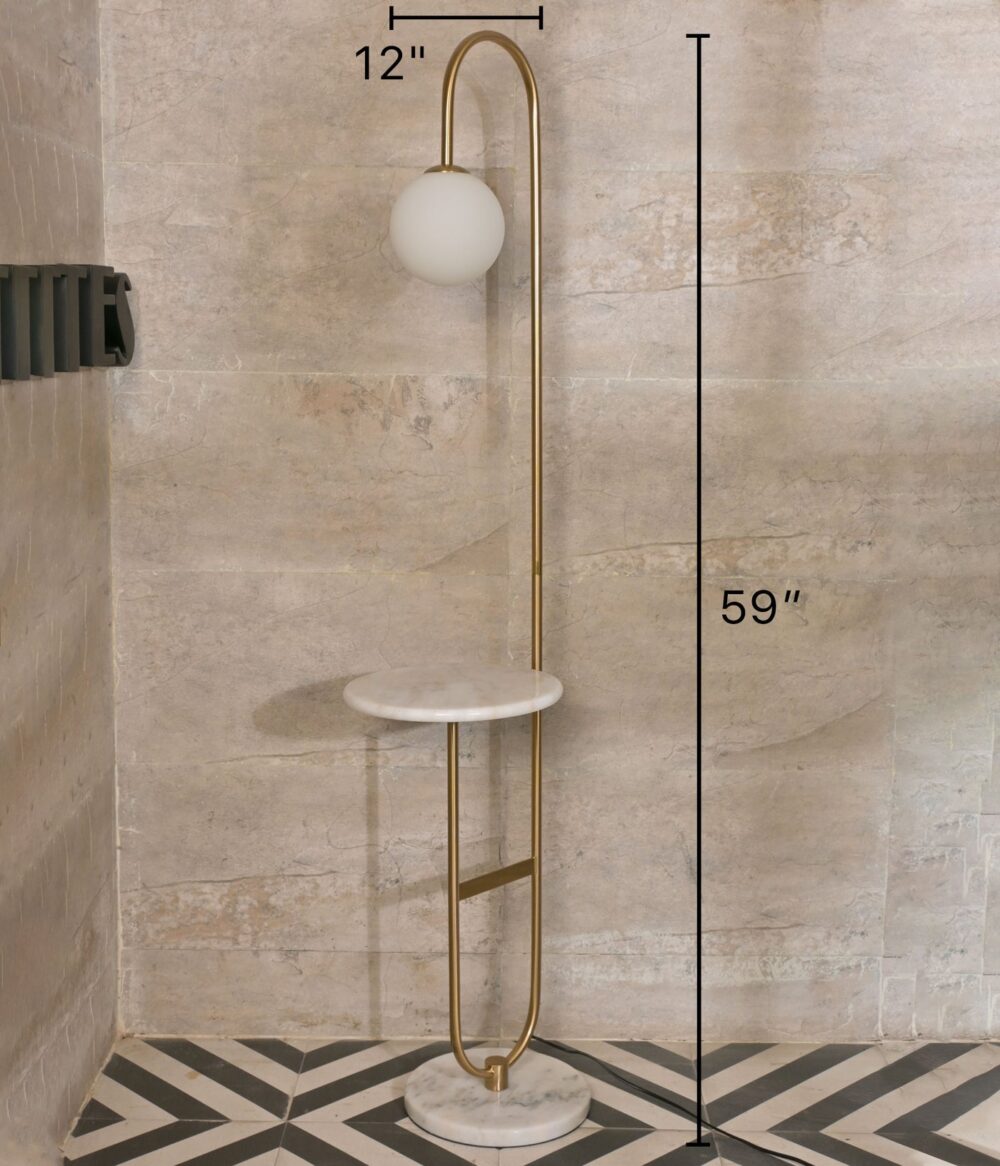 Modern Floor Lamp with Marble Side Table & Globe Shade – Brass Metal Stand - Image 3