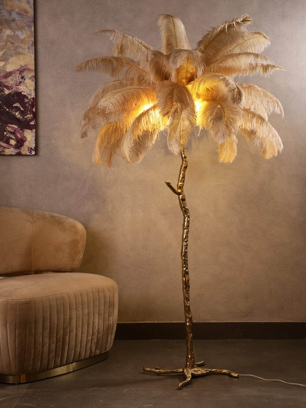 Luxury Gold Palm Tree Ostrich Feather Floor Lamp - Image 2