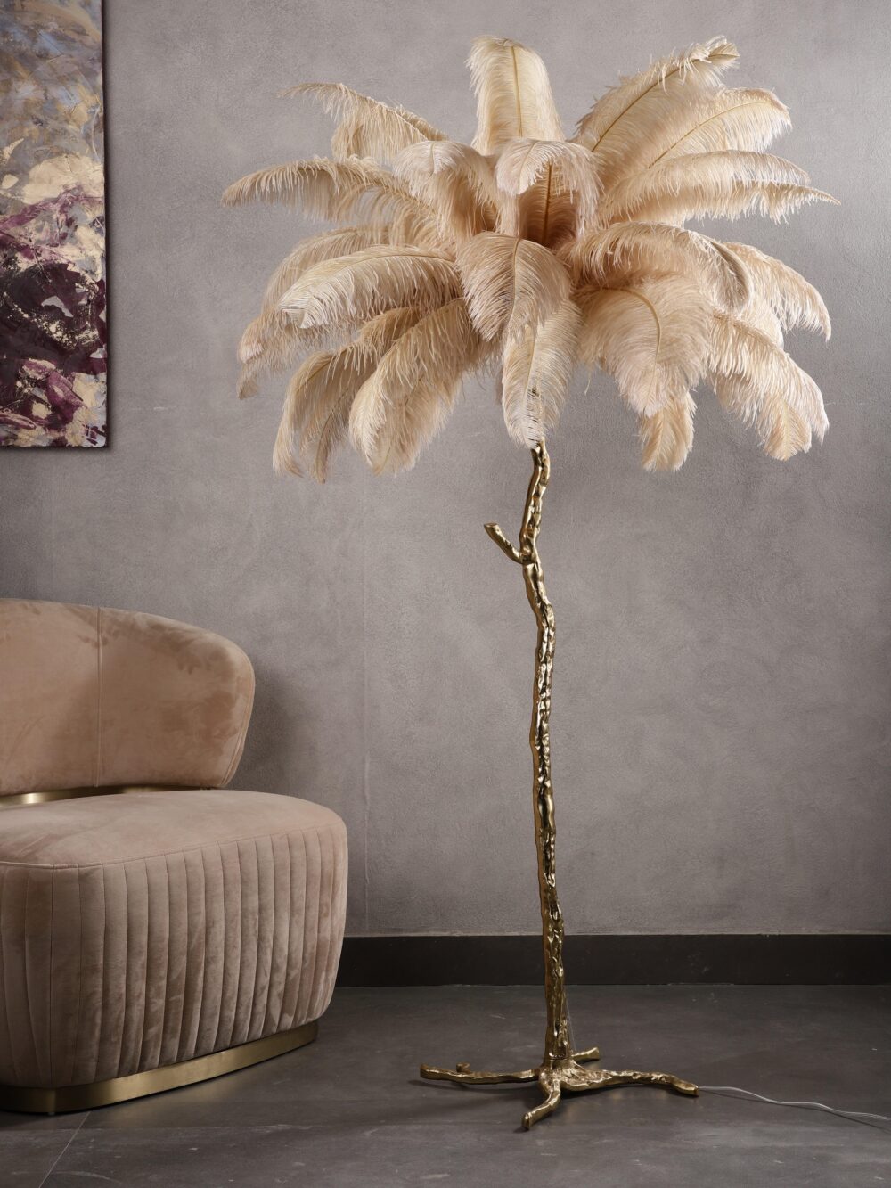 Luxury Gold Palm Tree Ostrich Feather Floor Lamp