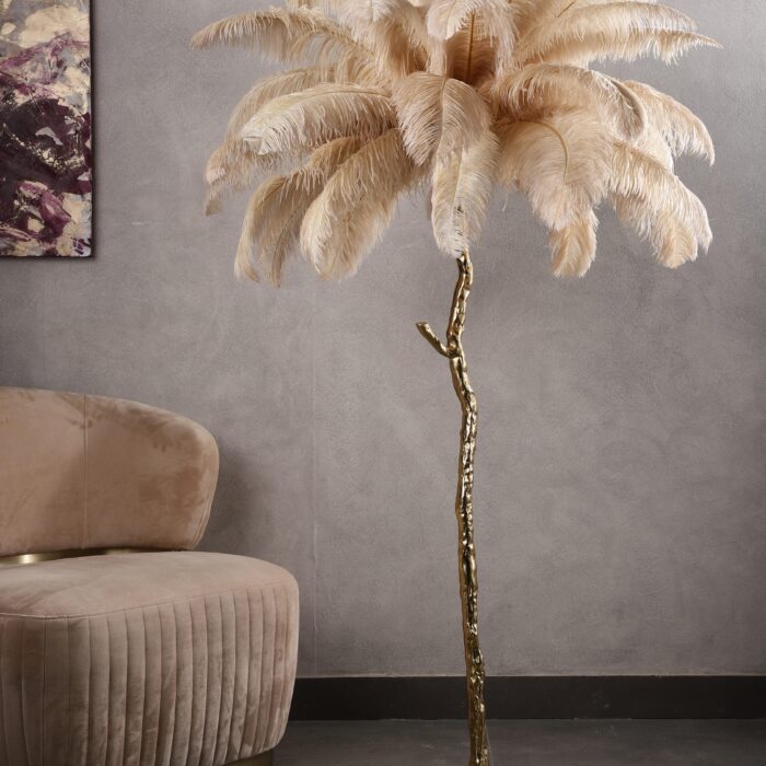 Luxury Gold Palm Tree Ostrich Feather Floor Lamp