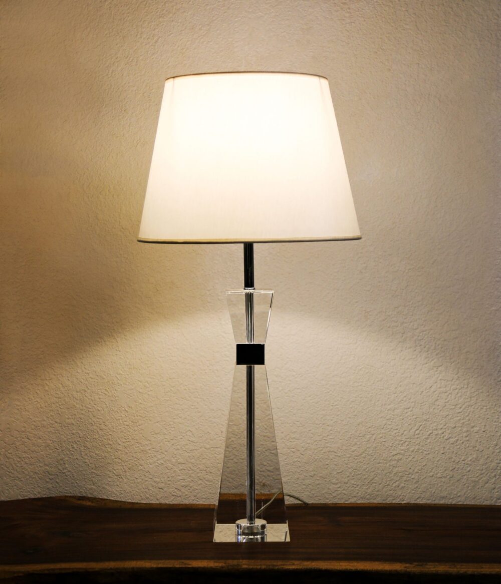 Modern Crystal Table Lamp with White Shade - Image 2