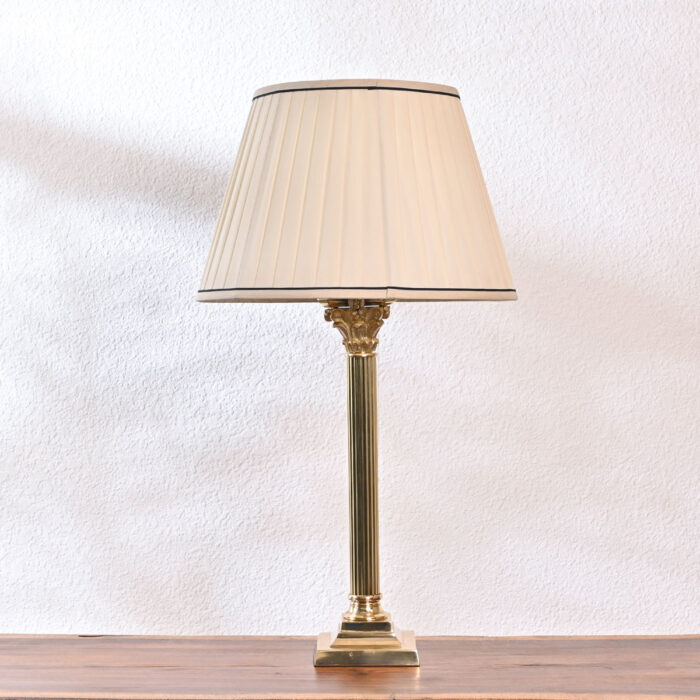 Elegant Vintage Brass Table Lamp with Pleated Lampshade – Classic Bedside & Desk Light for Living Room