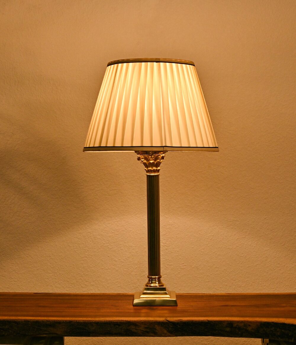 Elegant Vintage Brass Table Lamp with Pleated Lampshade – Classic Bedside & Desk Light for Living Room - Image 2