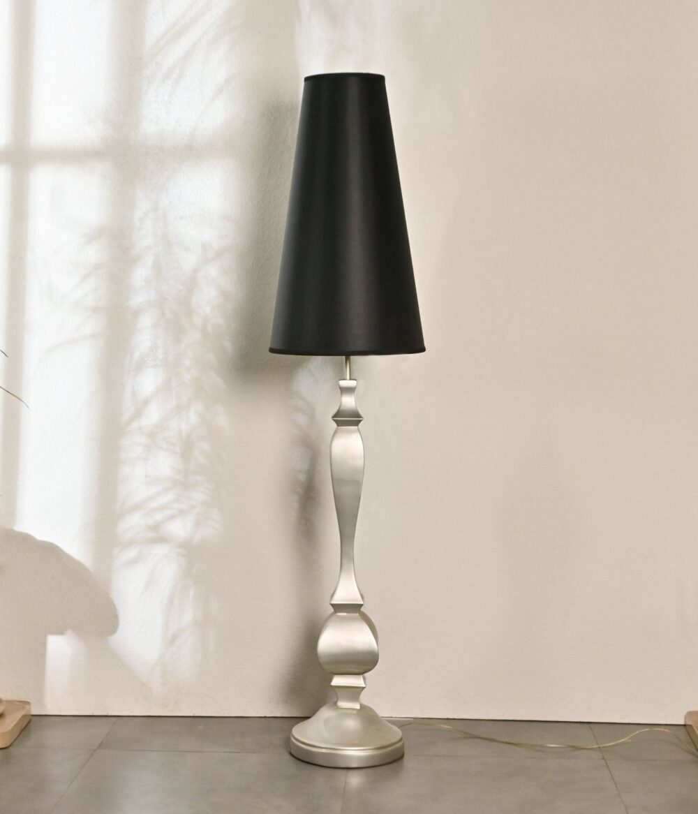 Modern Elegant Tall Floor Lamp with Black Cone Shade & Brushed Silver Base – Stylish Standing Lamp for Living Room, Bedroom, Office – Soft Ambient Lighting