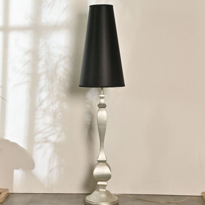 Modern Elegant Tall Floor Lamp with Black Cone Shade & Brushed Silver Base – Stylish Standing Lamp for Living Room, Bedroom, Office – Soft Ambient Lighting