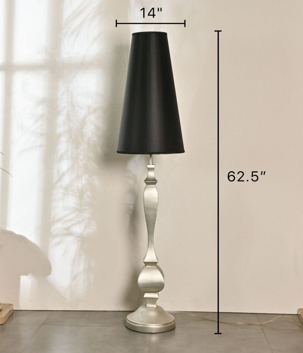 Modern Elegant Tall Floor Lamp with Black Cone Shade & Brushed Silver Base – Stylish Standing Lamp for Living Room, Bedroom, Office – Soft Ambient Lighting - Image 3