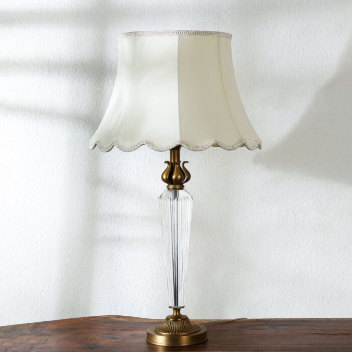 Elegant Vintage Crystal Table Lamp with Fabric Shade – Antique Brass Base, Classic Bedside & Living Room Decor Light