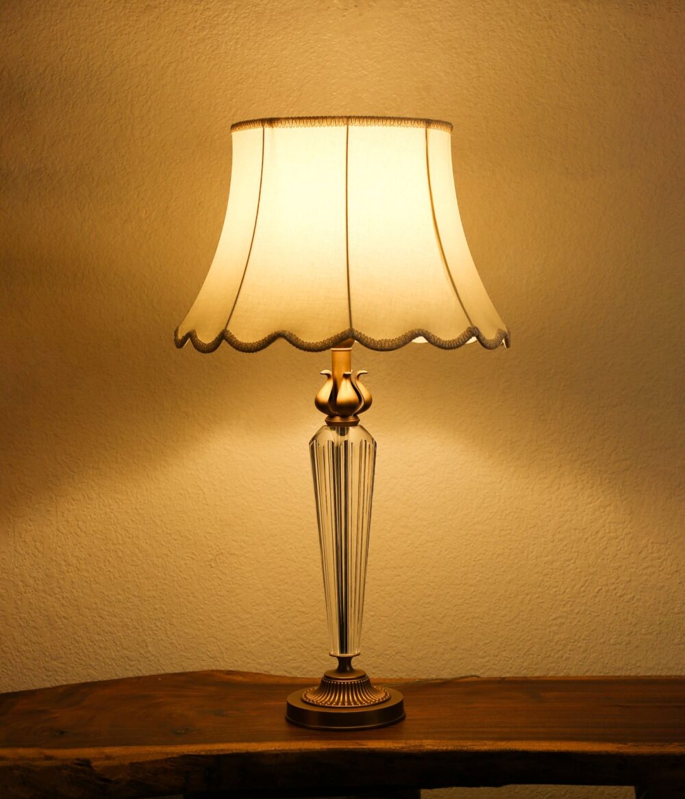 Elegant Vintage Crystal Table Lamp with Fabric Shade – Antique Brass Base, Classic Bedside & Living Room Decor Light - Image 2