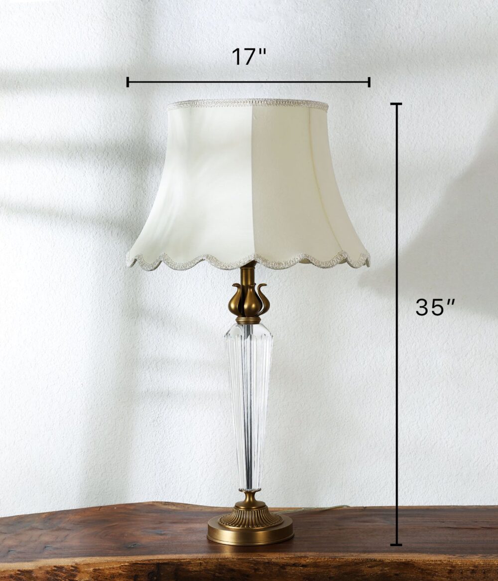 Elegant Vintage Crystal Table Lamp with Fabric Shade – Antique Brass Base, Classic Bedside & Living Room Decor Light - Image 3
