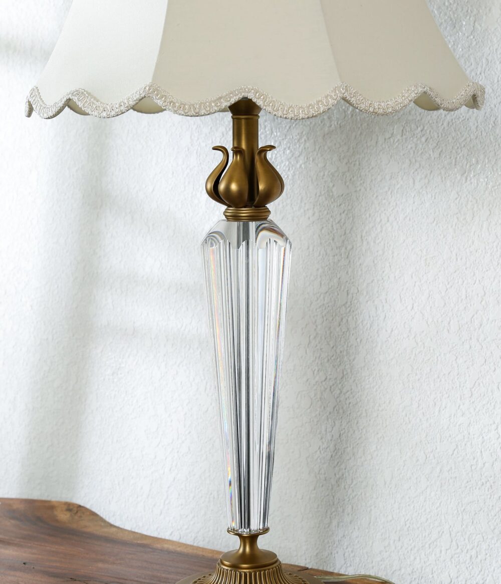 Elegant Vintage Crystal Table Lamp with Fabric Shade – Antique Brass Base, Classic Bedside & Living Room Decor Light - Image 4