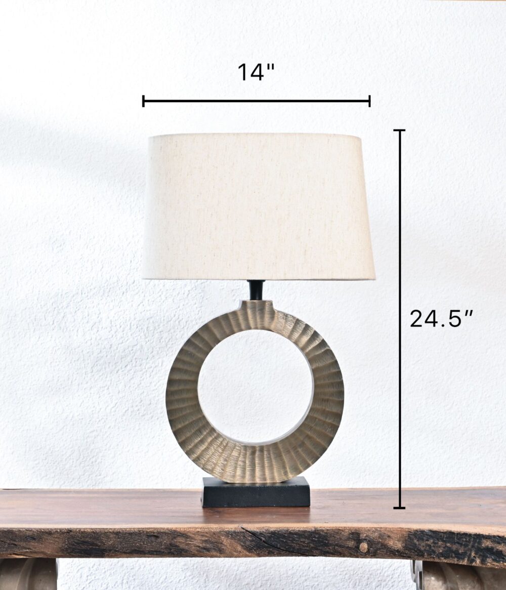 Modern Round Circle Table Lamp – Metal Base with Open Ring Design & Cream Fabric Shade – Decorative Accent Light for Living Room, Bedroom, or Office – Rustic Bronze Finish - Image 3