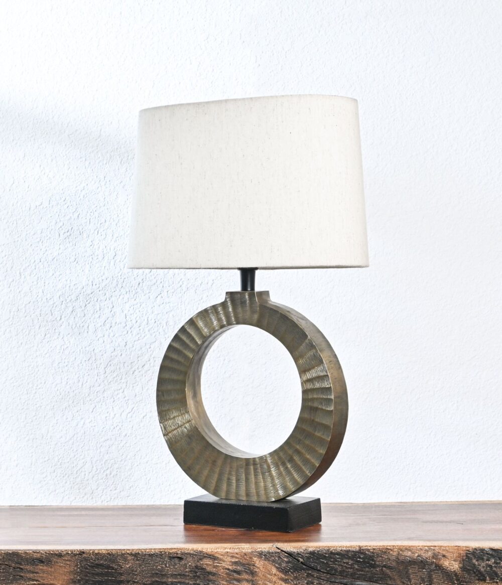 Modern Round Circle Table Lamp – Metal Base with Open Ring Design & Cream Fabric Shade – Decorative Accent Light for Living Room, Bedroom, or Office – Rustic Bronze Finish - Image 4