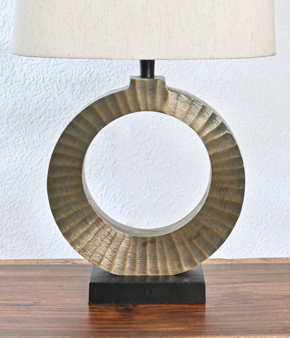 Modern Round Circle Table Lamp – Metal Base with Open Ring Design & Cream Fabric Shade – Decorative Accent Light for Living Room, Bedroom, or Office – Rustic Bronze Finish - Image 6