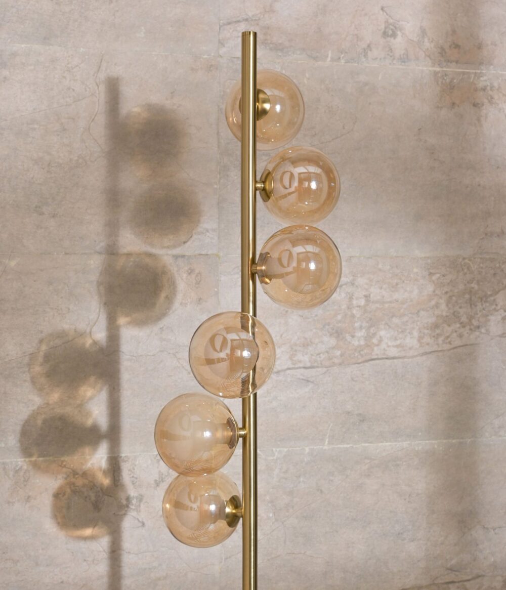 Modern Gold & Black Floor Lamp with Amber Glass Globes – Luxury Standing Light for Living Room, Bedroom, Office - Image 4