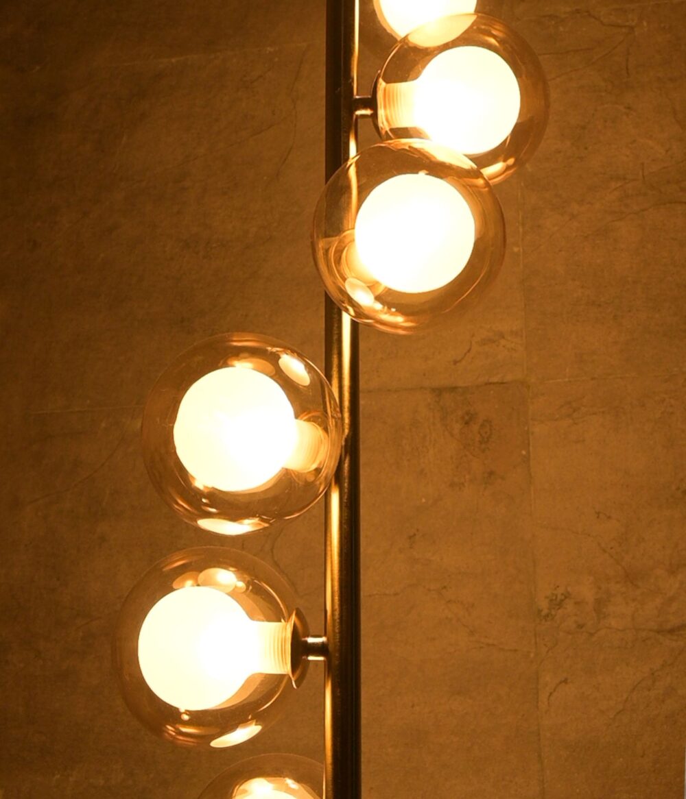 Modern Gold & Black Floor Lamp with Amber Glass Globes – Luxury Standing Light for Living Room, Bedroom, Office - Image 5