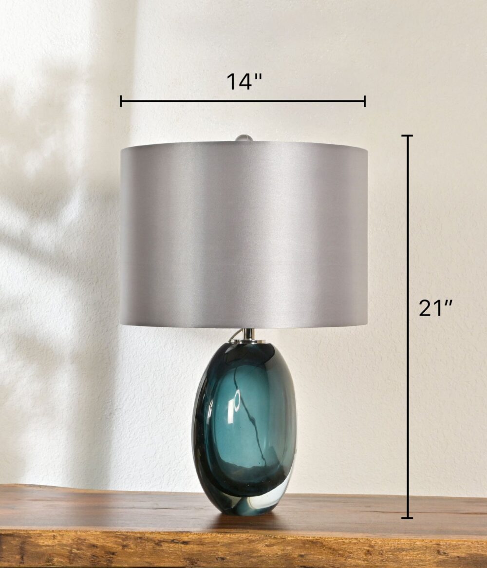 Modern Glass Table Lamp with Grey Drum Shade – Elegant Blue Teardrop Base – Ideal for Living Room, Bedroom, or Office Decor - Image 3