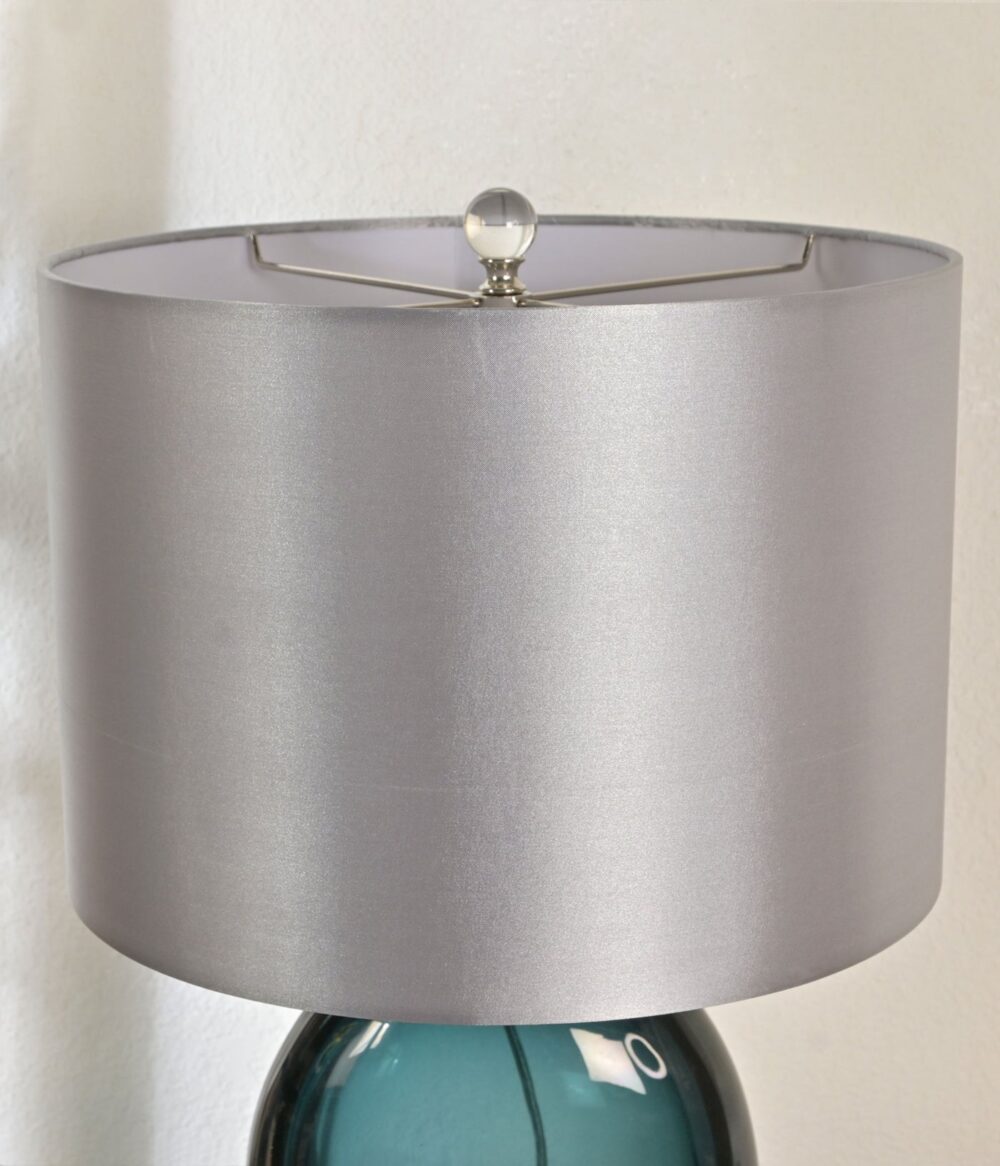 Modern Glass Table Lamp with Grey Drum Shade – Elegant Blue Teardrop Base – Ideal for Living Room, Bedroom, or Office Decor - Image 5