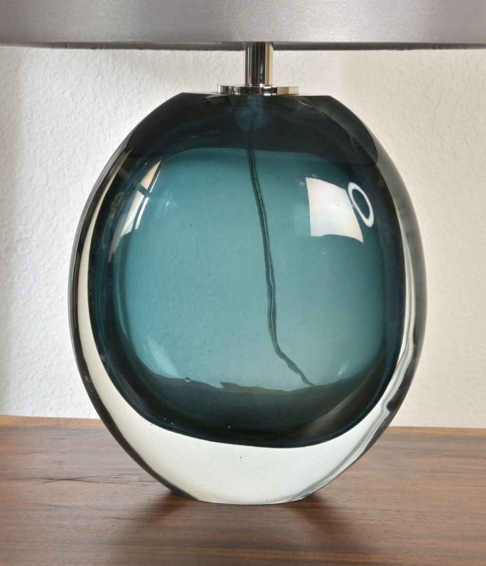 Modern Glass Table Lamp with Grey Drum Shade – Elegant Blue Teardrop Base – Ideal for Living Room, Bedroom, or Office Decor - Image 4