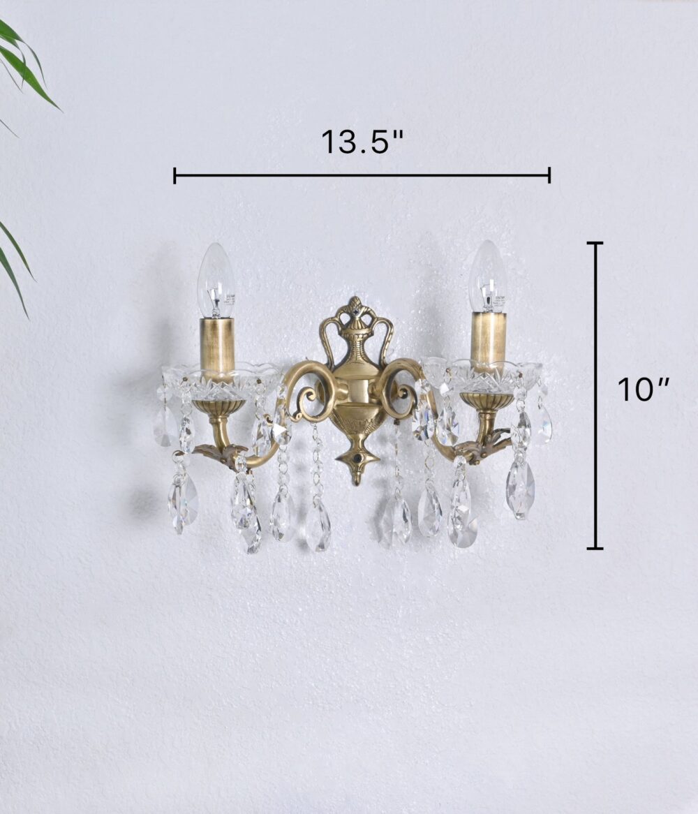 Vintage Wall Sconce Light Fixture with Crystal Accents – Antique Brass Double Arm Wall Lamp - Image 3