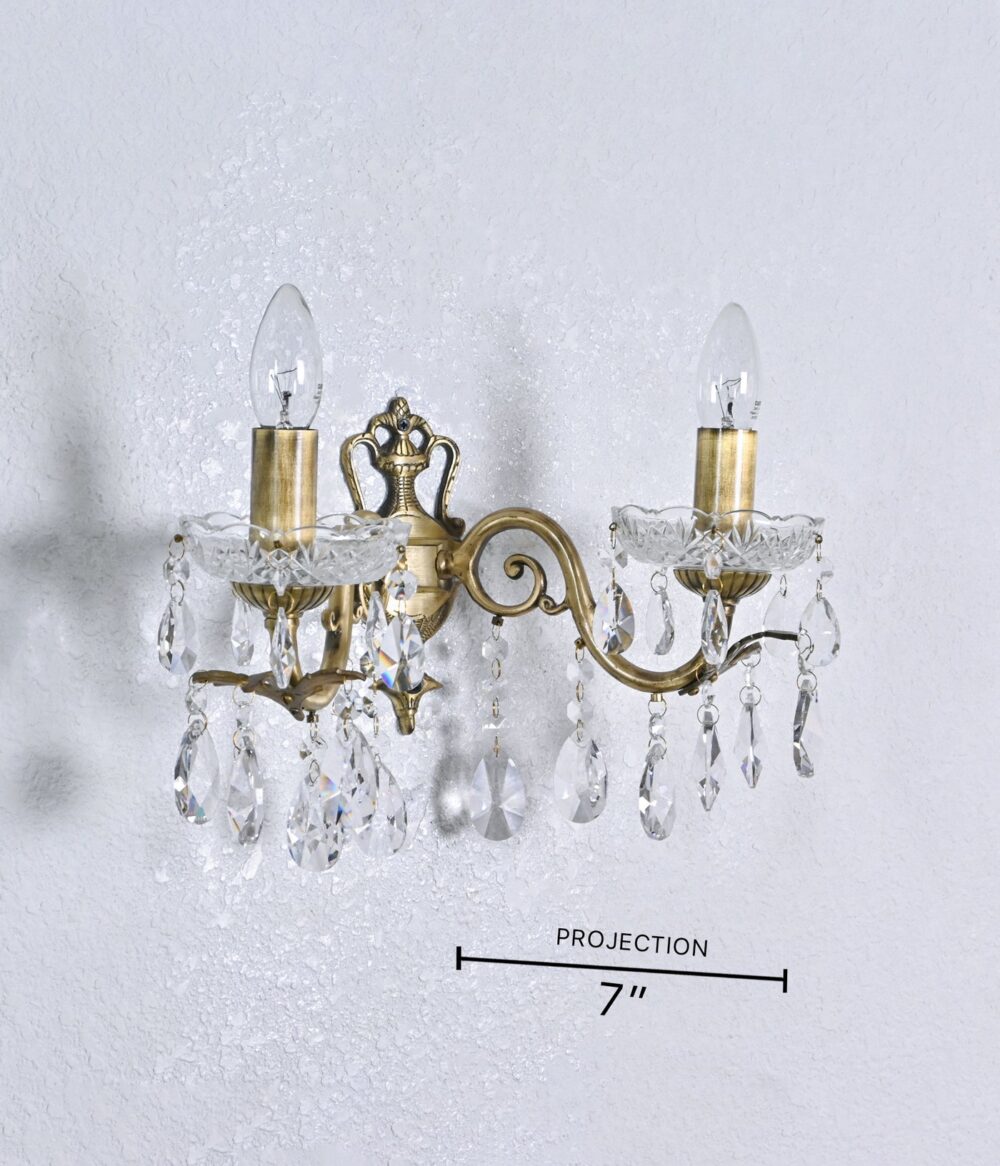 Vintage Wall Sconce Light Fixture with Crystal Accents – Antique Brass Double Arm Wall Lamp - Image 4