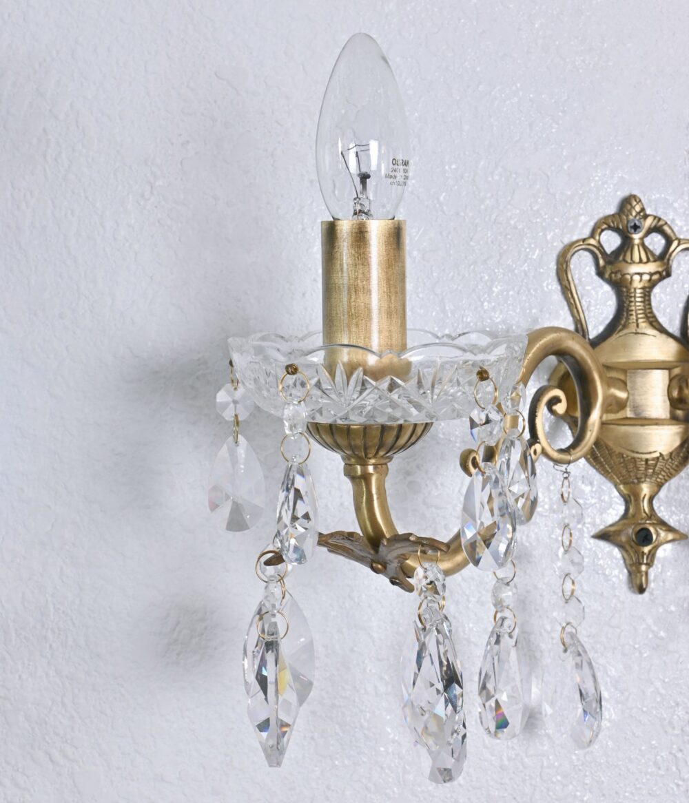 Vintage Wall Sconce Light Fixture with Crystal Accents – Antique Brass Double Arm Wall Lamp - Image 5