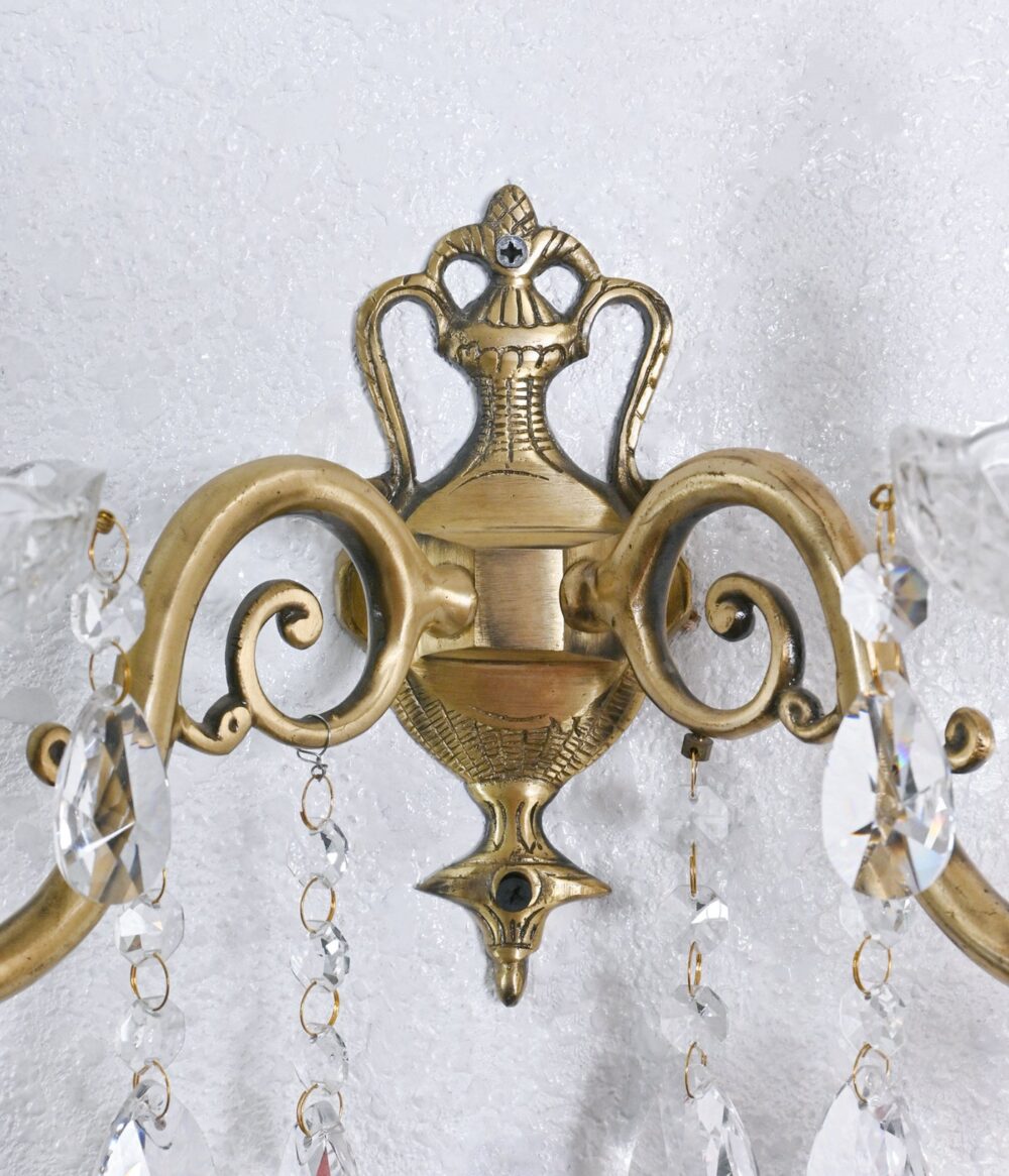 Vintage Wall Sconce Light Fixture with Crystal Accents – Antique Brass Double Arm Wall Lamp - Image 6