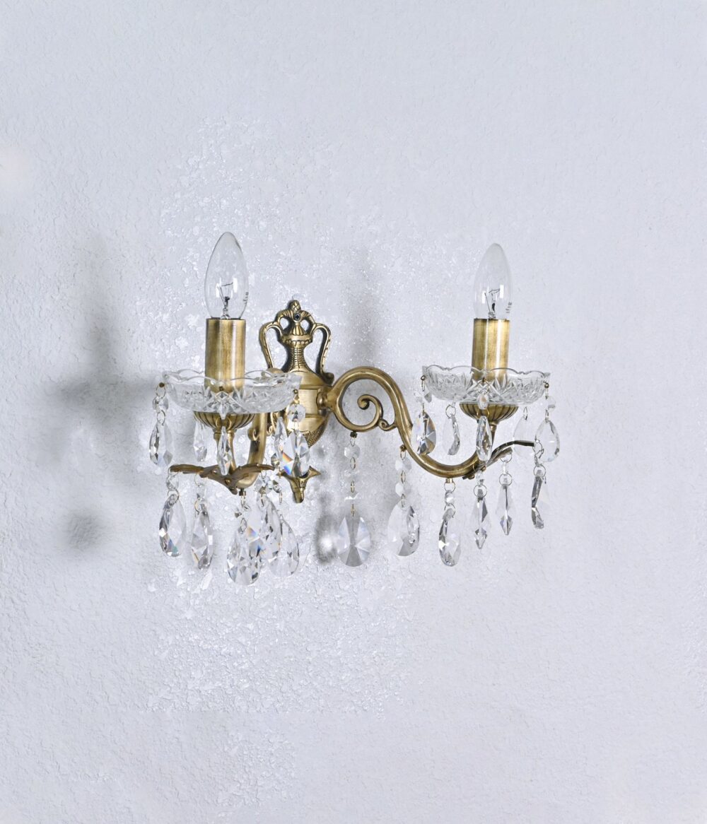 Vintage Wall Sconce Light Fixture with Crystal Accents – Antique Brass Double Arm Wall Lamp - Image 7