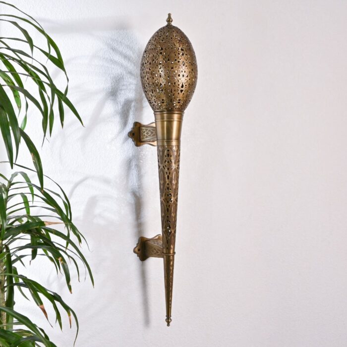 Moroccan Wall Sconce Lamp – Handcrafted Brass Wall Light | Vintage Torch Design | Oriental Perforated Lighting Fixture for Hallway, Living Room, Bedroom, or Outdoor Décor
