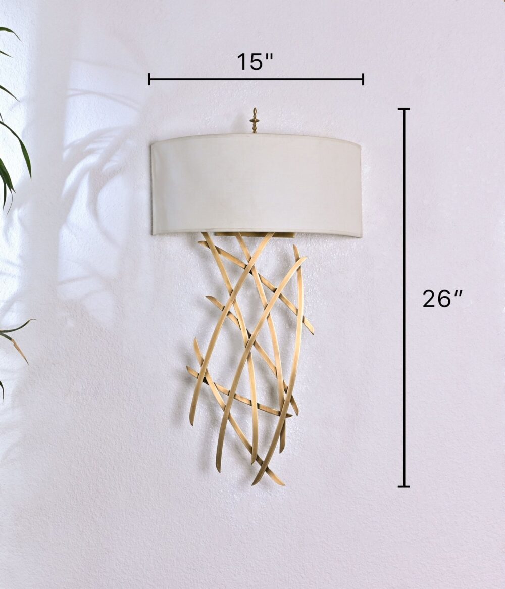Modern Wall Sconce Light Fixture – Contemporary Decorative Wall Lamp with White Fabric Shade & Gold Curved Metal Base - Image 3