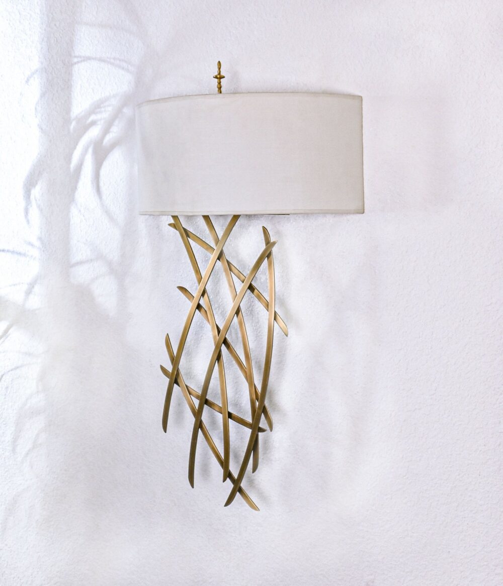 Modern Wall Sconce Light Fixture – Contemporary Decorative Wall Lamp with White Fabric Shade & Gold Curved Metal Base - Image 7