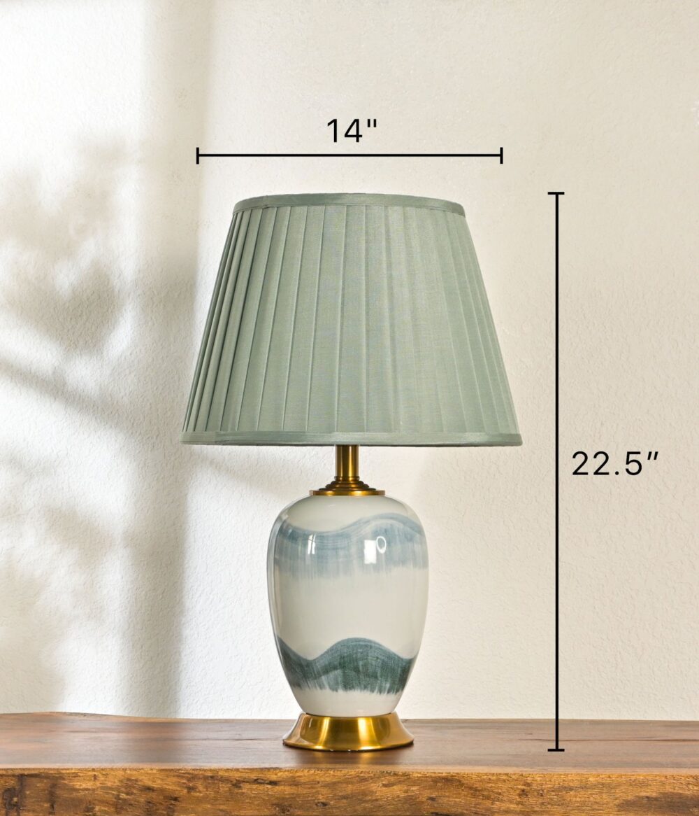 Elegant Ceramic Table Lamp with Pleated Shade – Modern Classic Bedside Lamp with Gold Base - Image 3