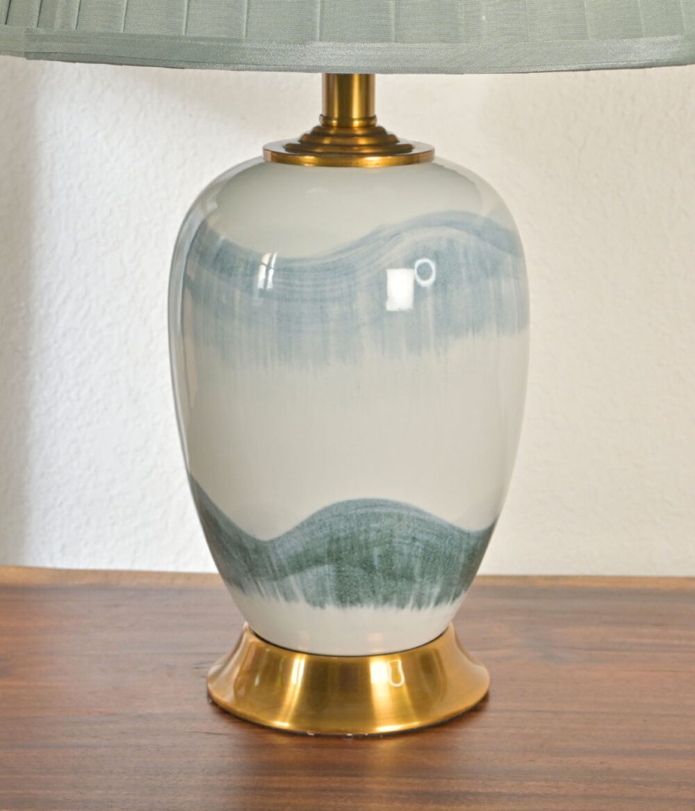 Elegant Ceramic Table Lamp with Pleated Shade – Modern Classic Bedside Lamp with Gold Base - Image 4