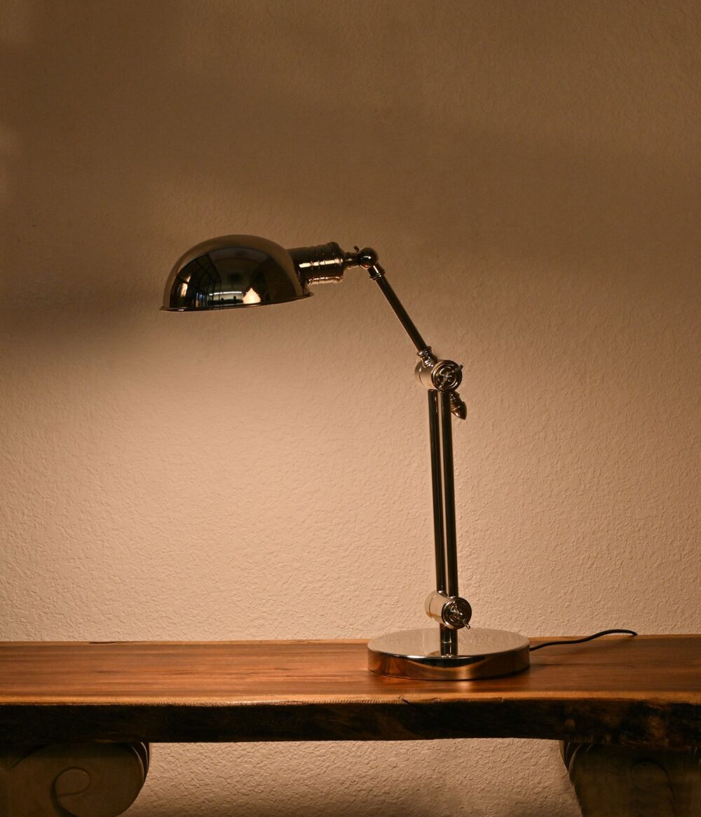 Industrial Adjustable Desk Lamp – Vintage Chrome Table Lamp with Articulated Arm & Dome Shade – Retro Metal Task Light for Office, Study - Image 2